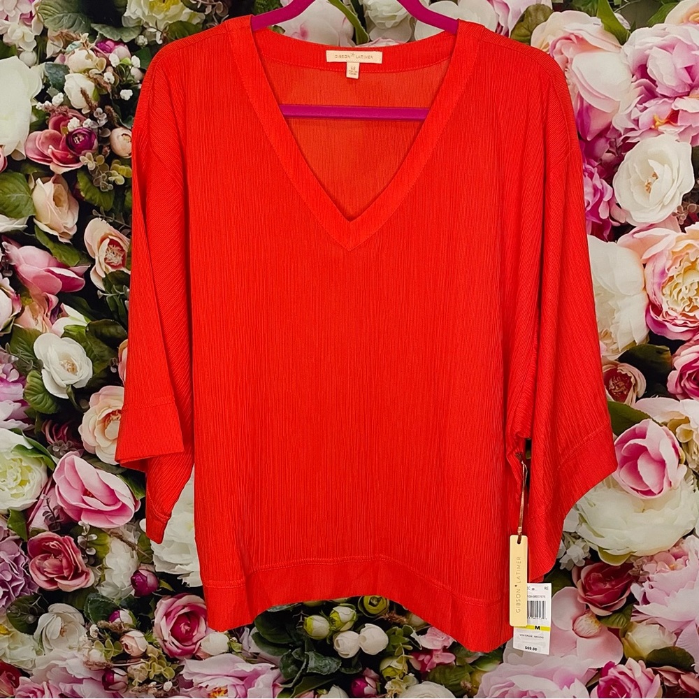 Gibson Latimer Coral Crepe Wide Sleeve Top Size M